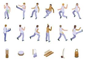 Capoeira icons set isometric vector. Brazil acrobatic vector