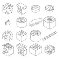 Sushi roll icons set vector outline