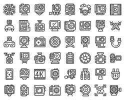 Camera go pro icons set outline vector. Action camera vector