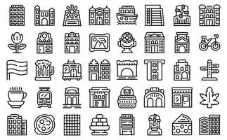 Amsterdam icons set outline vector. Europe house vector