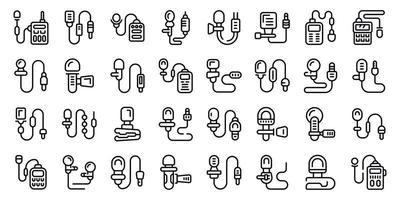 Lapel microphone icons set outline vector. Audio cable vector