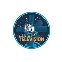 Telecommunication satellite, television retro icon vector