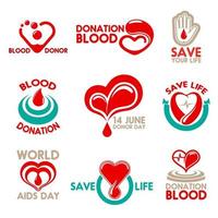 Blood donation icons for transfusion laboratory vector