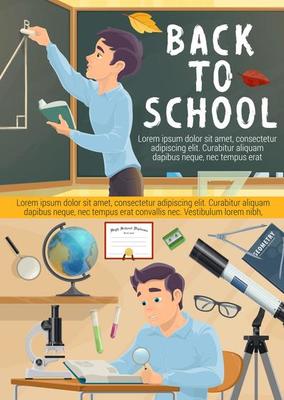 Back to school poster. Student in geometry class