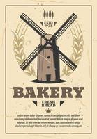 Windmill and wheat grains. Flour mill, bakery vector