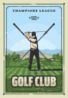 jugador o golfista en campo de golf con pelota y club vector