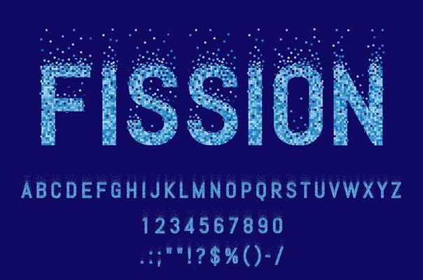 Split mosaic pixel font, fission typeface or type