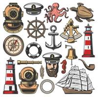 Marine nautical and seafarer vector icons