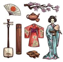 Symbols of Japan and japanese culture icons vector