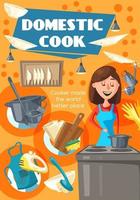 Domestic cook, woman on kitchen vector