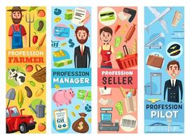 Farmer, manager, pilot and seller professions vector
