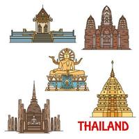 Thai travel landmarks. Ancient temples, pagodas vector