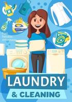 Woman washing clothes, vector laundry