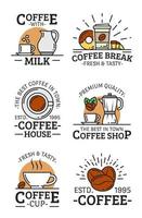 Coffee vector liear icons with cup, mug and beans