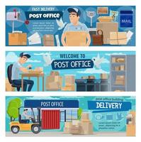 Postal delivery service, post office and postman vector