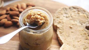 almond butter bread in a jar on table video