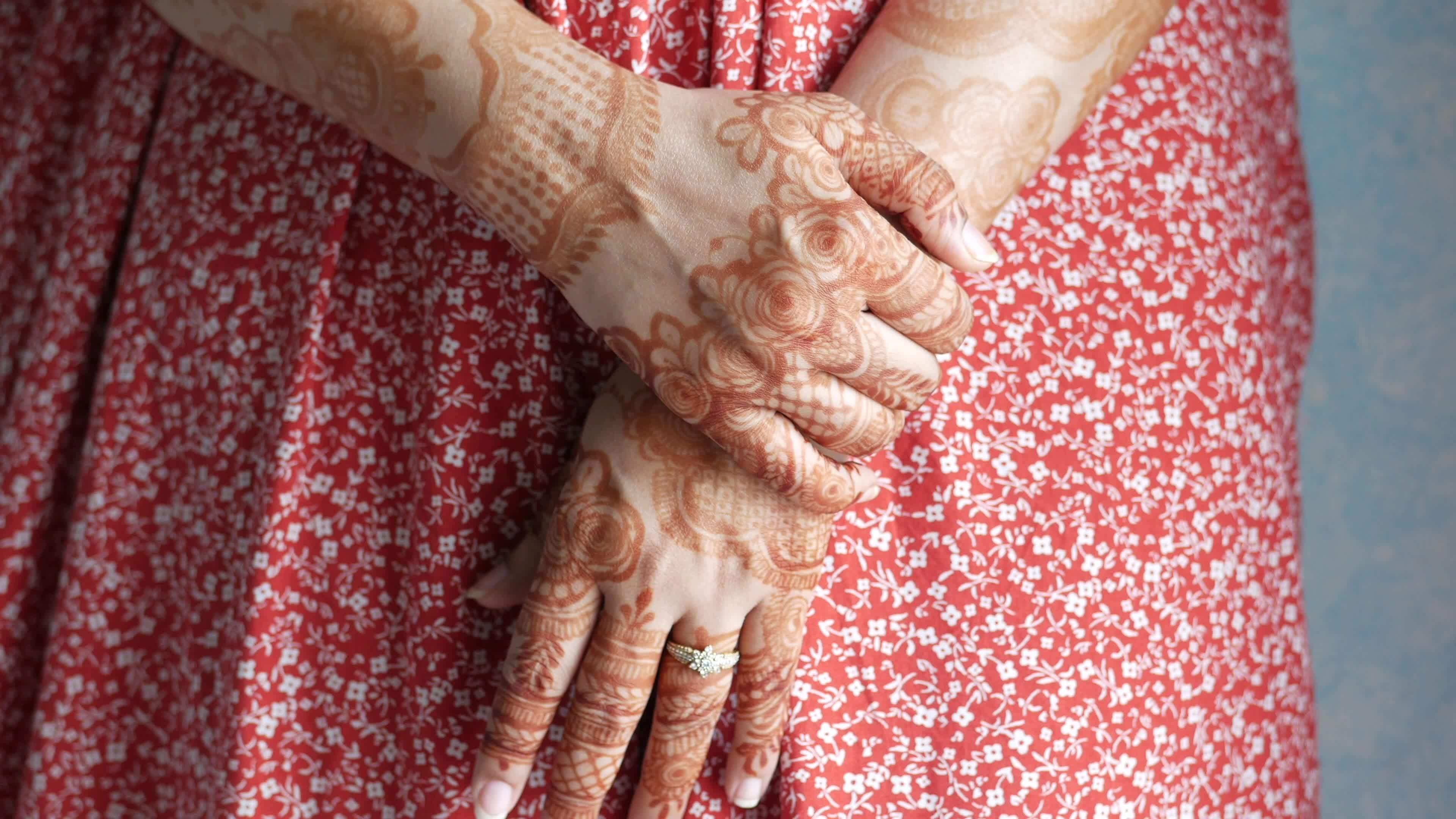 women applying henna on hand 16162685 Stock Video at Vecteezy