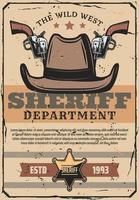 Wild west sheriff gun and western cowboy hat vector