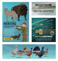 Hunting season animal and bird, hunter ammunition vector