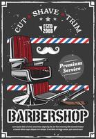 Barbershop chair and shave razor retro poster