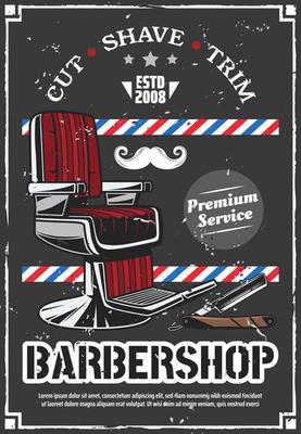Barbershop chair and shave razor retro poster