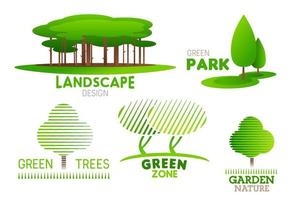 Landscaping design garden tree vector icons