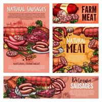 Pork and beef, meat, sausages, ham, salami, bacon vector