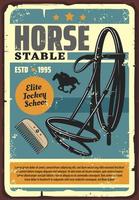 Horse stable elite jockey school grunge poster vector