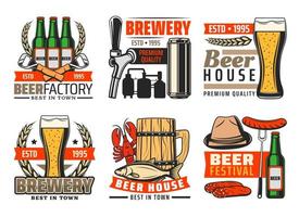 Beer bar and brewery pub vector icons