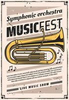 Symphonic orchestra at music fest, vintage poster vector