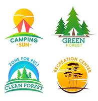 camping, recreación, iconos de bosque limpio vector