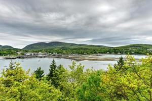 Dirt path to Bar Island at low-tide at Bar Harbor in Acadia National Park, Maine photo
