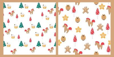 Set of  kids seamless pattern. New Year and Christmas theme vector