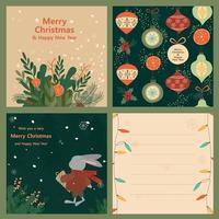 Set of greeting cards Merry Christmas and Happy New Year. Vintage vector