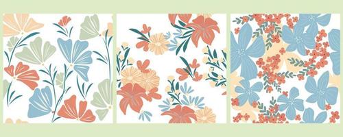 Collection of seamless patterns with abstract flowers.Modern abstract design vector