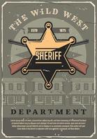 Wild West sheriff star badge and gun, vector
