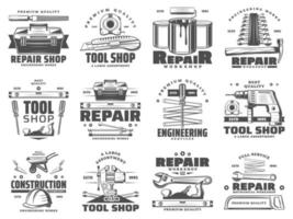 iconos de reparación, servicio y herramientas de trabajo vector