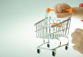 Shopping cart  the hand on white background photo