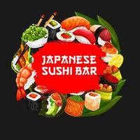 portada del menú de comida de la barra de sushi japonés vector