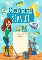 Cleaning service, woman mopping floor vector