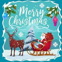 Christmas sleigh with Santa, Xmas gifts and deer vector
