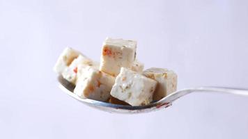 close up of fresh cheese on white background video