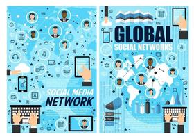 Global and media social network, linear vector
