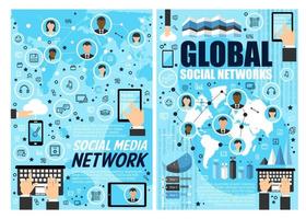 Global and media social network, linear vector