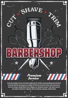 cartel retro de barbería con tijeras y maquinilla de afeitar vector