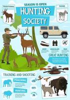 Hunting sport, hunter ammo and hunt animals trophy vector