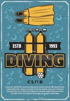 Diving sport club, ballon and flippers vector