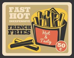 French fries pack retro banner, fast food vector