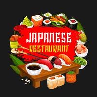 restaurante japonés, sushi vectorial y rollos vector