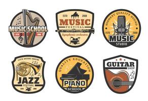 Musical instruments icons for music record studio vector